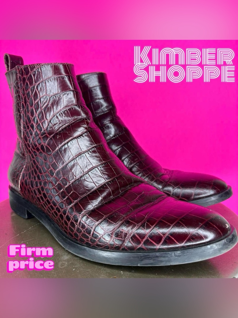 Club Monaco Trycia Burgundy Croc Embossed Leather Ankle Boot EU 37
